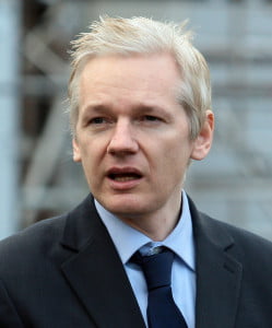 Wikileaks founder Julian Assange speaks to the media after appearing at Belmarsh Magistrates court in Woolwich on January 11, 2011.   Assange was appearing court today to fight against his extradition to Sweden where he is sought for questioning over alleged sex crimes.   UPI/Hugo Philpott