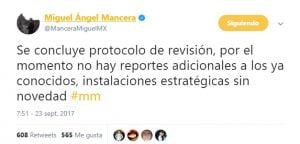 Twit de Mancera. CDMX, sin novedad